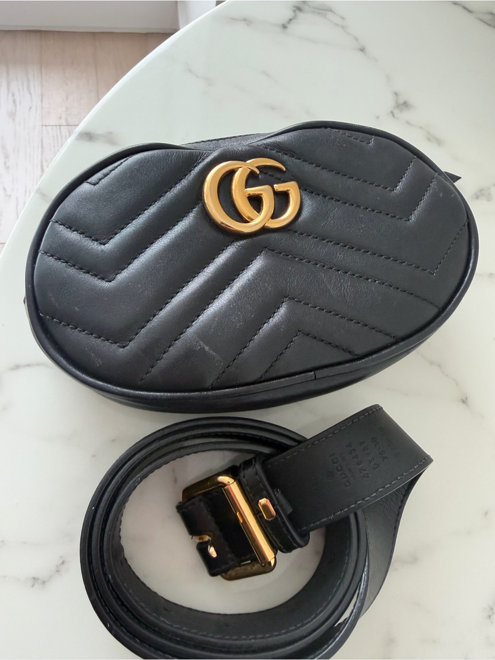 Gucci Black Quilted Leather GG Belt Bag with Gold Hardware
